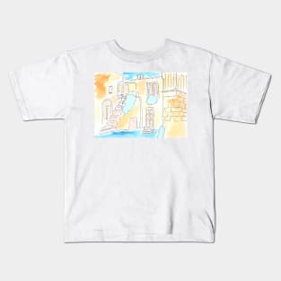 Watercolor background, house. Architecture, exterior, stairs, art decoration, sketch. Illustration hand drawn modern Kids T-Shirt